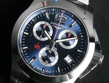 Longines Conquest Chronograph Blue Dial Stainless Steel Mens Watch 41mm L37004966