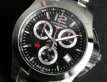 Longines Conquest Chronograph Black Dial Stainless Steel Mens Watch 41mm L37004566