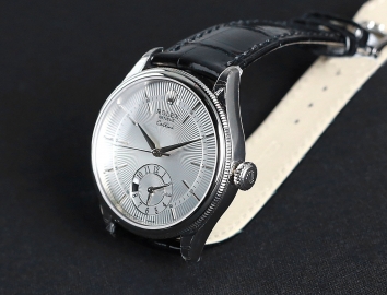 Rolex Cellini Dual Time 39mm 50529 Silver Guilloche Dial