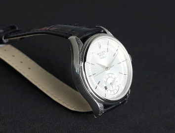 Rolex Cellini Dual Time 39mm 50529 Silver Guilloche Dial